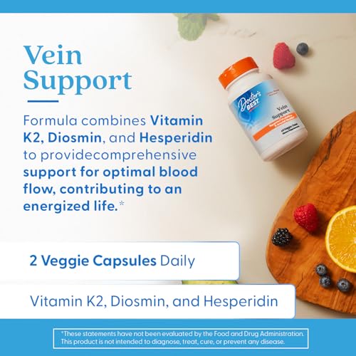 Doctor's Best Vein Support Supplement - Contains Diosmin & Hesperidin, Circulation Support for Legs & Feet, for Men & Women, Formula with Vitamin K2 & Natural Orange Extract, Vegan - 60 Veg Caps - TrustMedUSA
