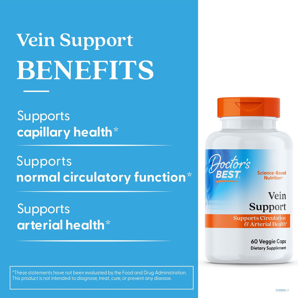 Doctor's Best Vein Support Supplement - Contains Diosmin & Hesperidin, Circulation Support for Legs & Feet, for Men & Women, Formula with Vitamin K2 & Natural Orange Extract, Vegan - 60 Veg Caps - TrustMedUSA