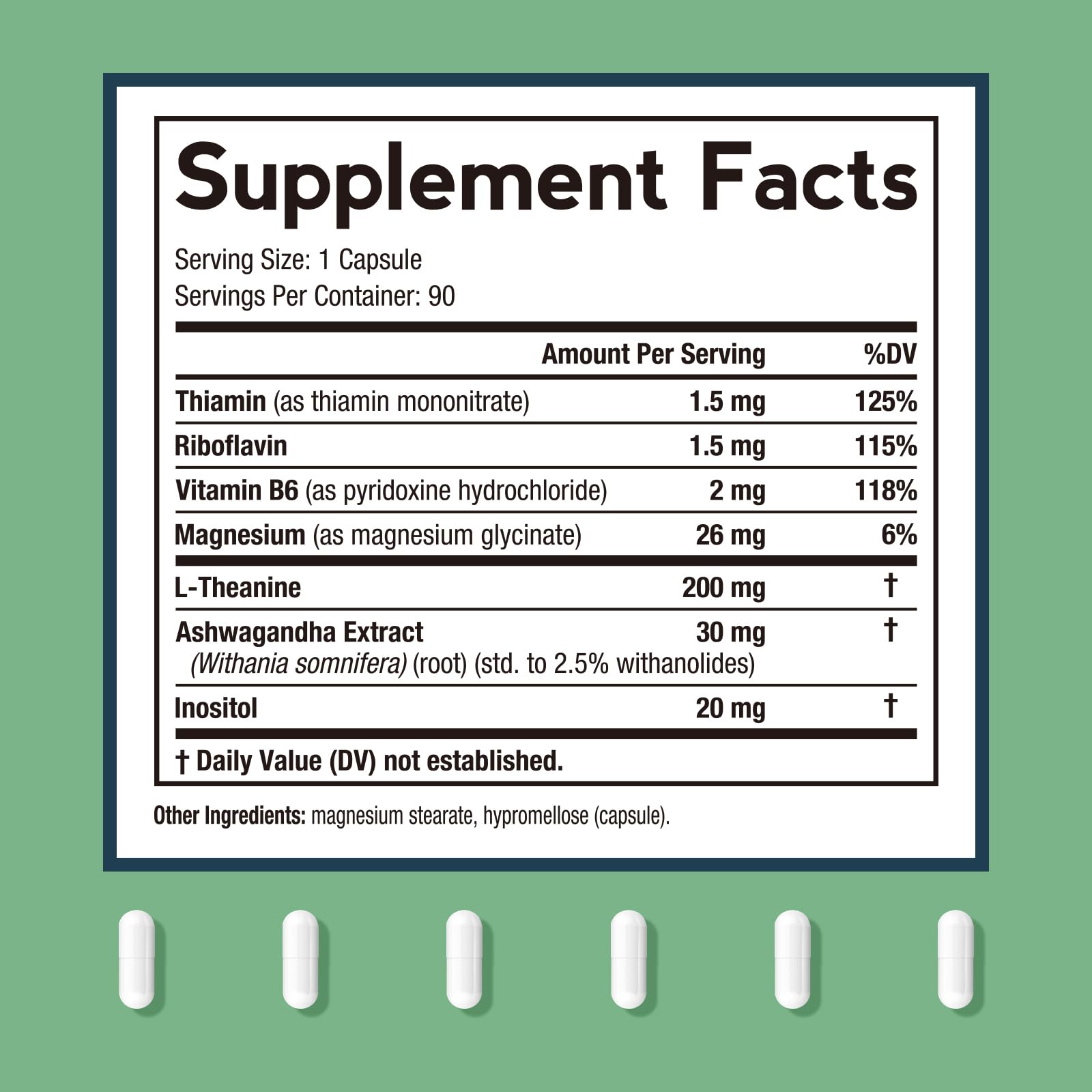 Doctor's Recipes L-Theanine 200 mg, Magnesium Glycinate, Ashwagandha, Inositol, Vitamin B6 B1 B2, Calm Relaxation Mood Cortisol Manager Nerve Focus Sleep Aid Quality No Drowsiness, Vegan, 90 Capsules - TrustMedUSA