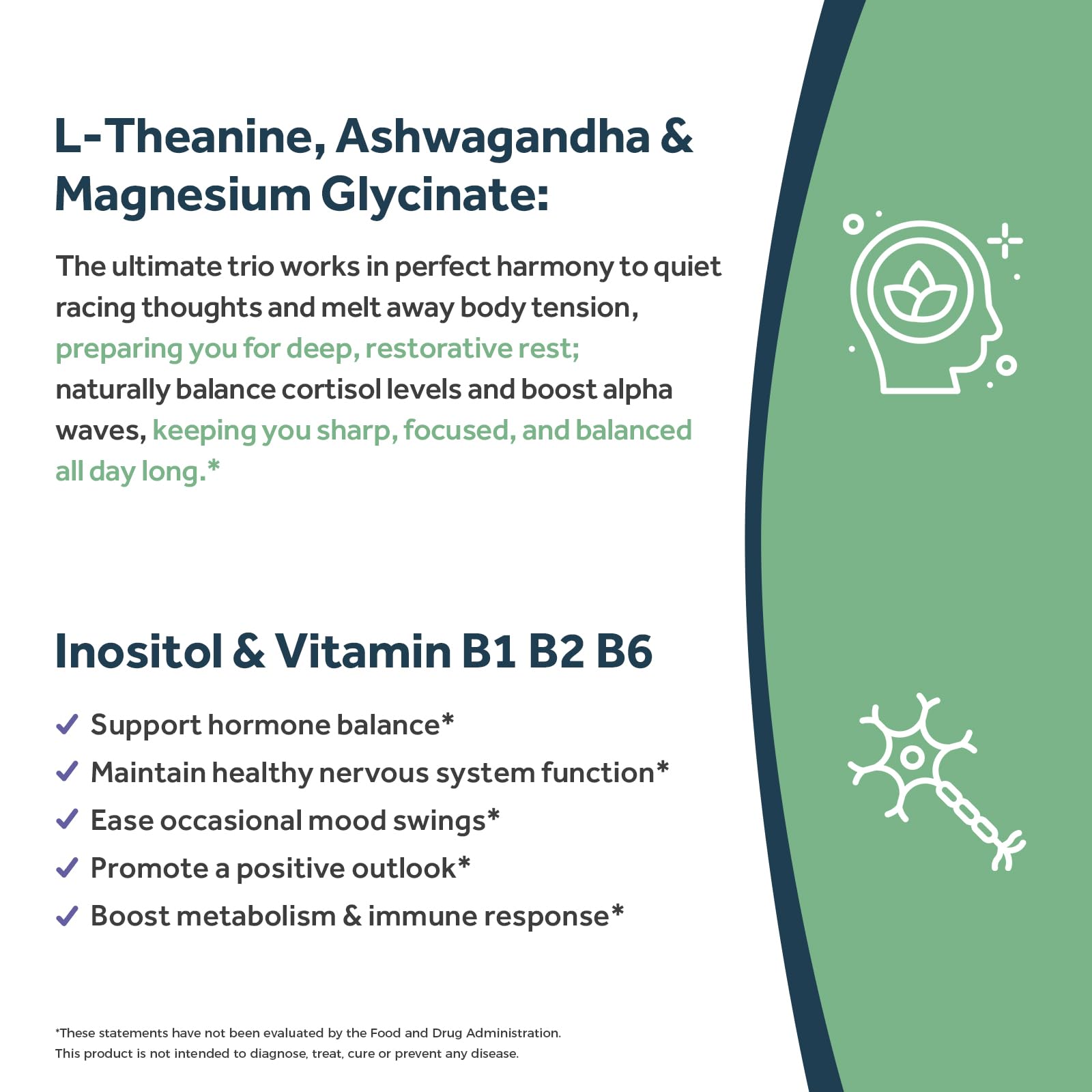 Doctor's Recipes L-Theanine 200 mg, Magnesium Glycinate, Ashwagandha, Inositol, Vitamin B6 B1 B2, Calm Relaxation Mood Cortisol Manager Nerve Focus Sleep Aid Quality No Drowsiness, Vegan, 90 Capsules - TrustMedUSA