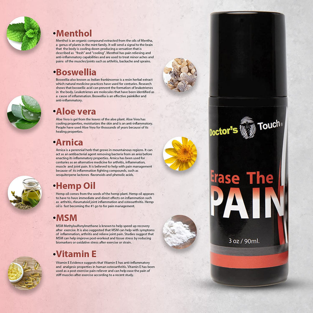 Doctor's Touch Erase The Pain Relief Roll On - Fast Acting Topical Pain Relief Roll On for Nerves, Joints, All Muscle Soreness and Discomfort - Roll on Muscle Pain Relief - TrustMedUSA