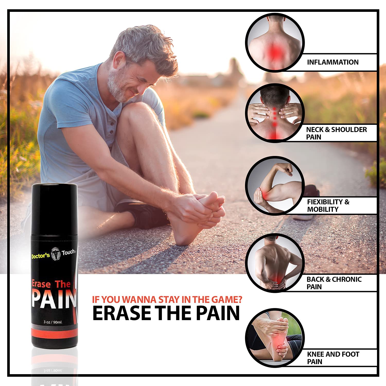 Doctor's Touch Erase The Pain Relief Roll On - Fast Acting Topical Pain Relief Roll On for Nerves, Joints, All Muscle Soreness and Discomfort - Roll on Muscle Pain Relief - TrustMedUSA