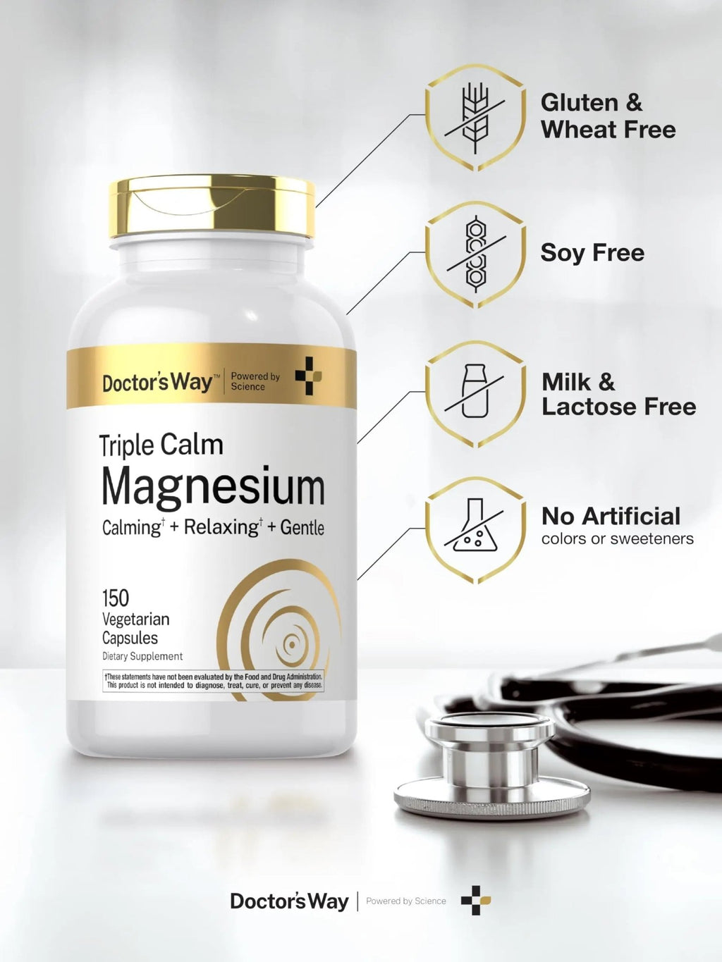 Doctor's Way Triple Magnesium Complex | 150 Capsules | Citrate, Glycinate, & Malate Supplement | Vegetarian, Non-GMO, Gluten Free Formula - TrustMedUSA