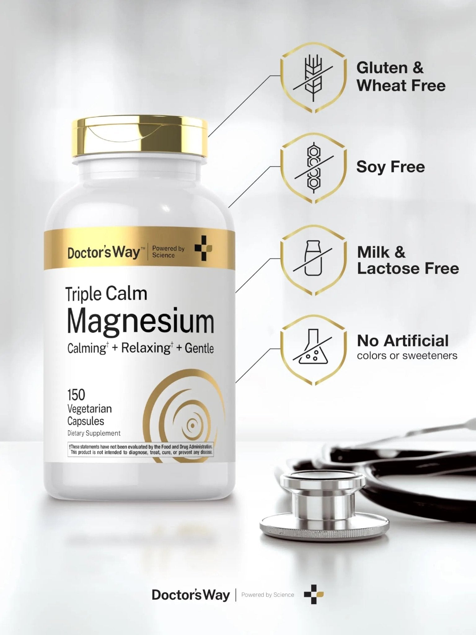 Doctor's Way Triple Magnesium Complex | 150 Capsules | Citrate, Glycinate, & Malate Supplement | Vegetarian, Non-GMO, Gluten Free Formula - TrustMedUSA