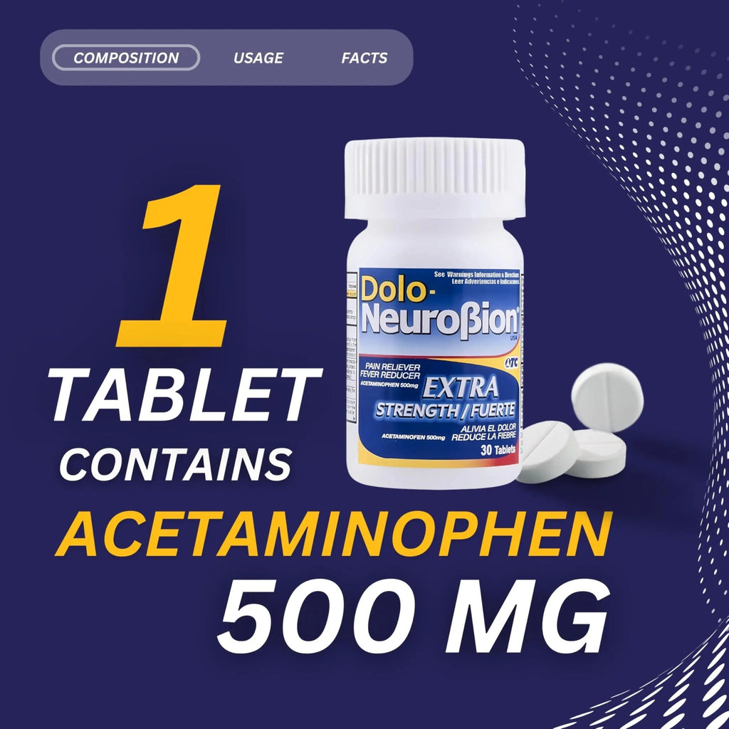 Dolo Neurobion 30 Tablets - Pain Reliever, Fever Reducer, Extra Strength, Fuerte, Alivia el Dolor, Reduce la Fiebre - TrustMedUSA