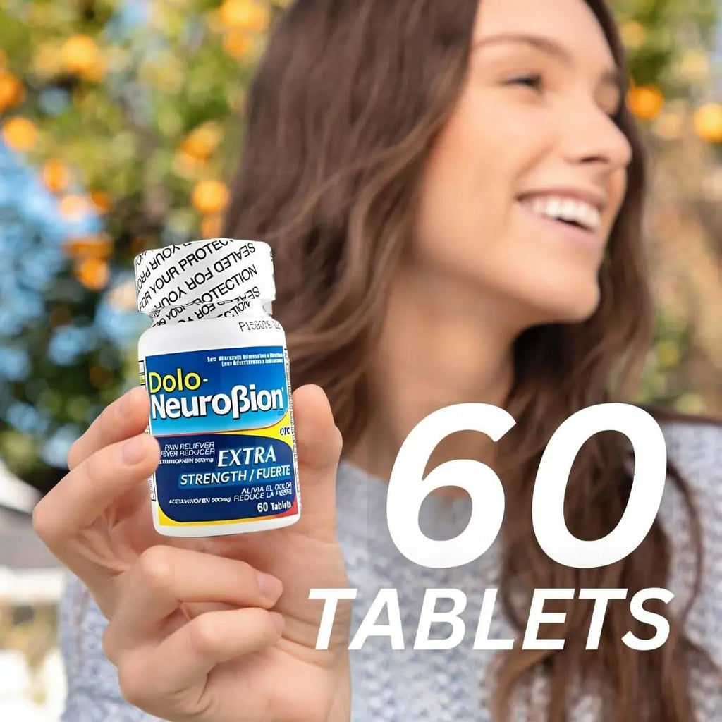 Dolo Neurobion Pain Reliever, Fever Reducer, Extra Strength. Alivia el Dolor,Reduce la Fiebre, Extra Fuerte. 60 Tablets. Acetaminophen 500 mg - TrustMedUSA