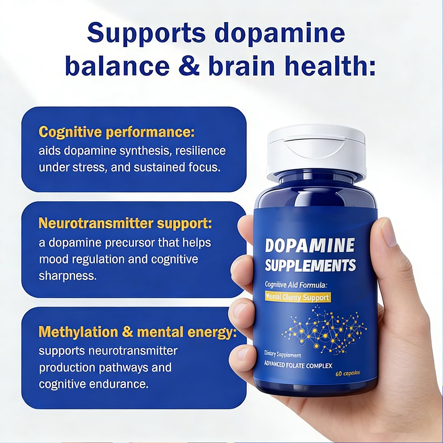 Dopamine Brain Supplement with L-Tyrosine 650mg | Cognitive Function, Focus & Mood Support | Neurotransmitter & Mental Energy Booster | 60 Capsules - TrustMedUSA