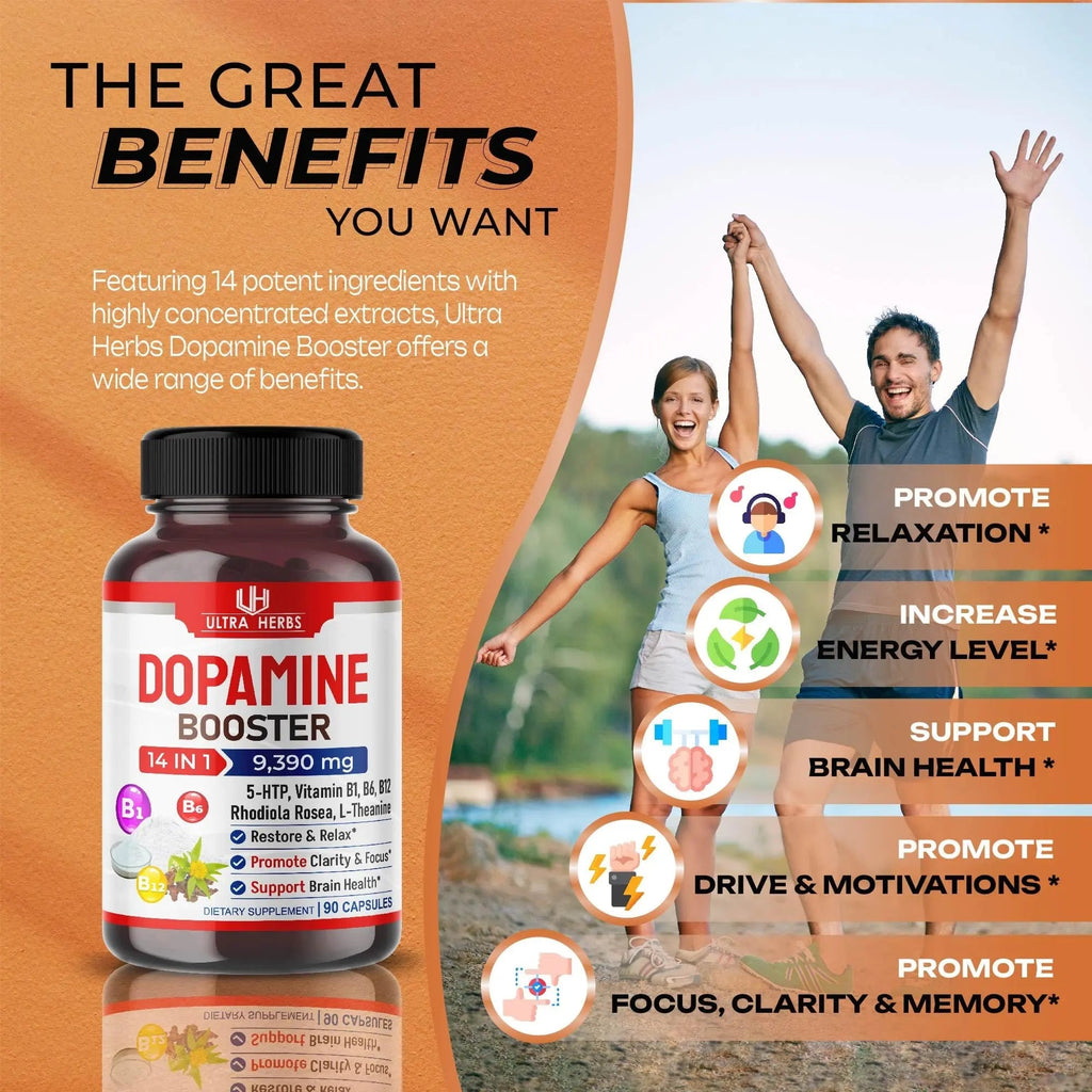 Dopamine Focus Supplement Ashwagandha 5000mg 5-HTP 50mg Rhodiola Rosea 2000mg - TrustMedUSA