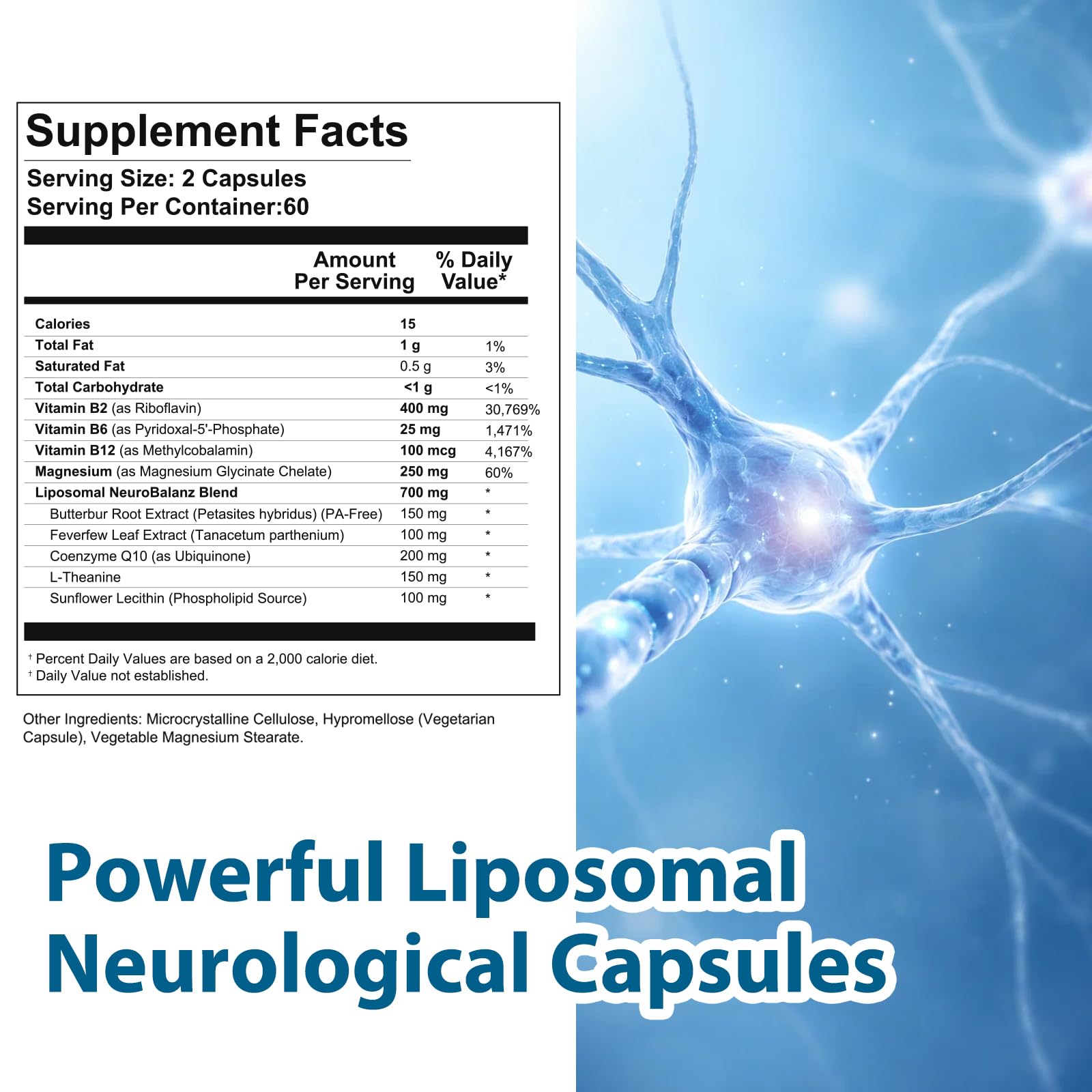 DQQI Migraine Relief Supplement | 120 Capsules Liposomal Neurological Health Formula with Magnesium Glycinate, Riboflavin (Vitamin B2) & Feverfew | Daily Brain Function - TrustMedUSA