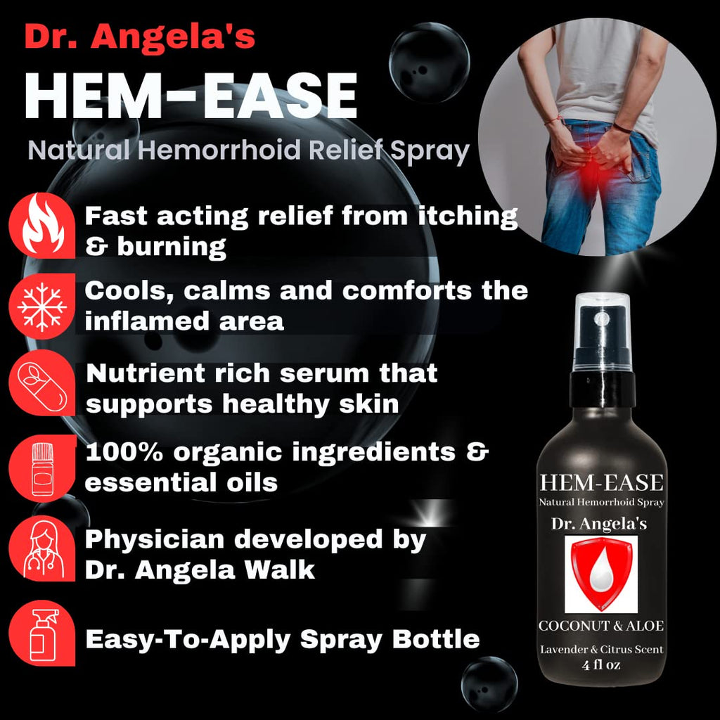 Dr. Angela's Hemorrhoid Treatment Spray | Organic Aloe Vera, Witch Hazel & Essential Oils Turmeric & Tea Tree | Natural Itching & Burning Relief Cream - TrustMedUSA