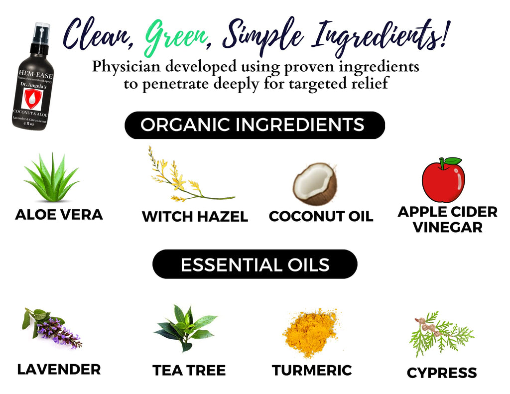 Dr. Angela's Hemorrhoid Treatment Spray | Organic Aloe Vera, Witch Hazel & Essential Oils Turmeric & Tea Tree | Natural Itching & Burning Relief Cream - TrustMedUSA