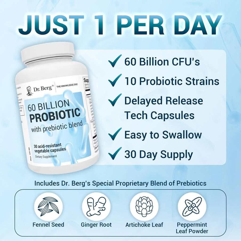 Dr. Berg 60 Billion Probiotic Supplement - Probiotics for Men & Women - Pre and Probiotics - TrustMedUSA