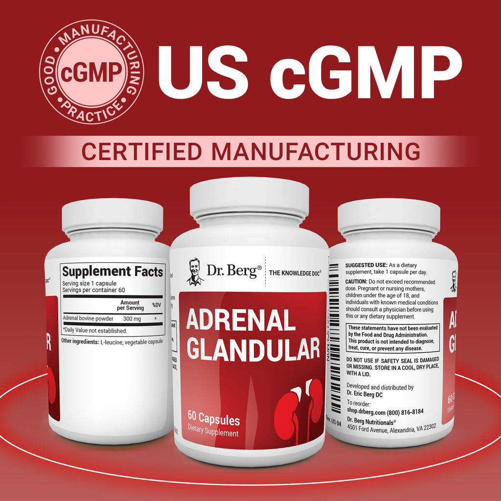 Dr. Berg Adrenal Glandular - Hormone Balance Formula That Supports Healthy Adrenal Function - Adrenal Support Supplement - 60 Capsules - TrustMedUSA