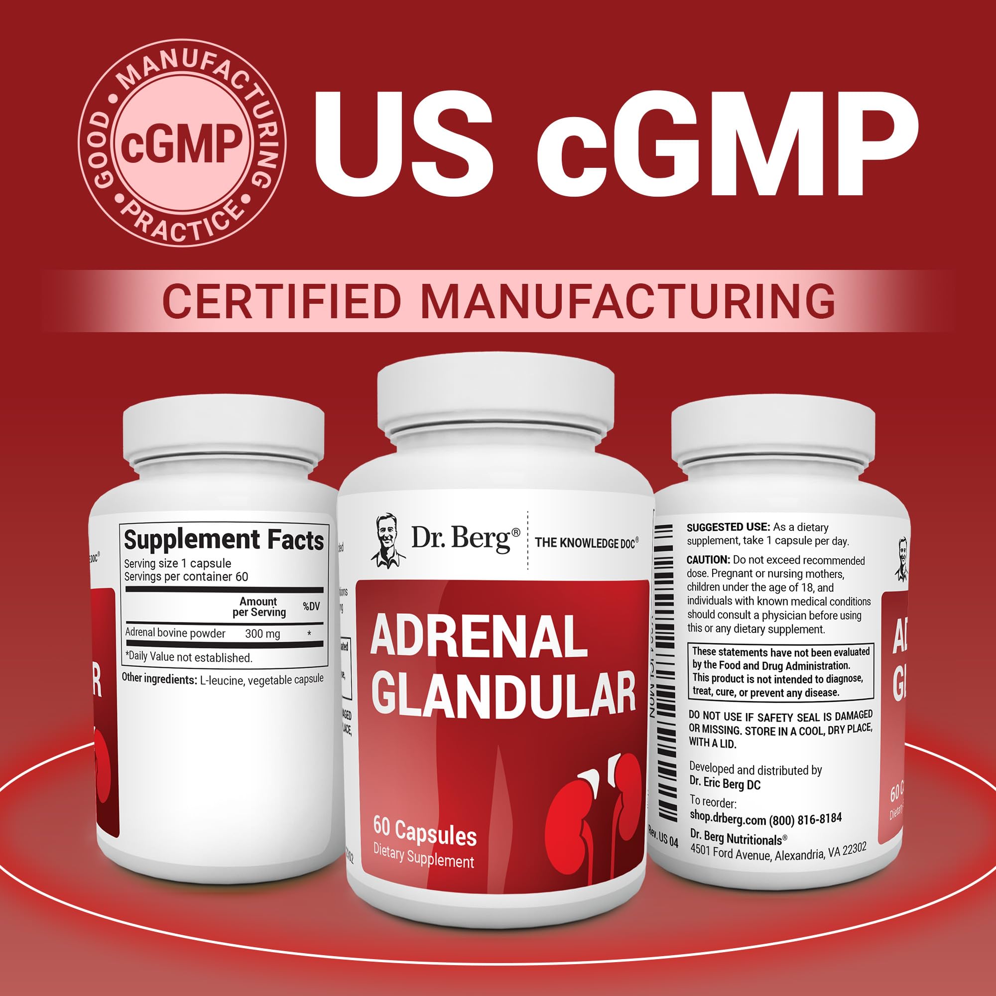 Dr. Berg Adrenal Glandular - Hormone Balance Formula That Supports Healthy Adrenal Function - Adrenal Support Supplement - 60 Capsules - TrustMedUSA