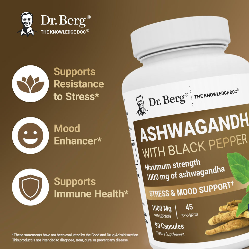 Dr. Berg Ashwagandha Capsules 1000mg - Includes Ashwagandha Root with Black Pepper from Bioperine - Ashwagandha Supplements 90 Capsules - TrustMedUSA