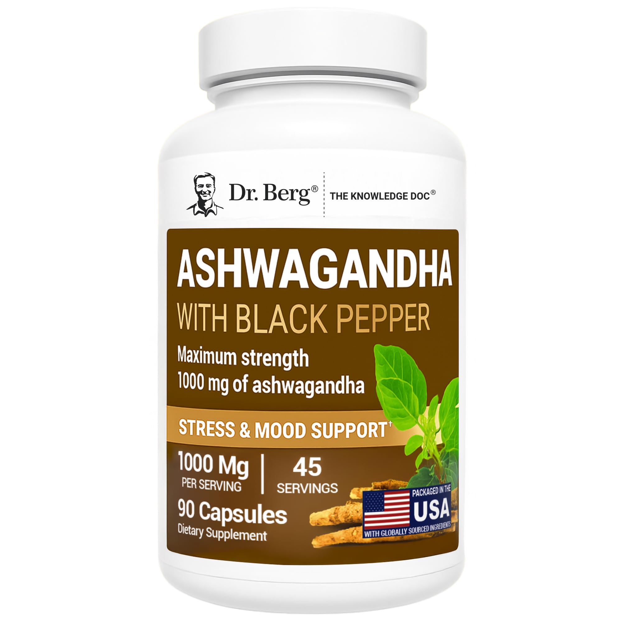 Dr. Berg Ashwagandha Capsules 1000mg - Includes Ashwagandha Root with Black Pepper from Bioperine - Ashwagandha Supplements 90 Capsules - TrustMedUSA