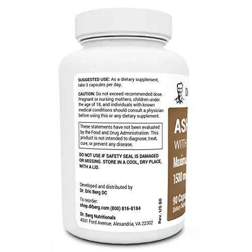 Dr. Berg Ashwagandha Capsules 1500mg - Includes Organic Ashwagandha Root - TrustMedUSA