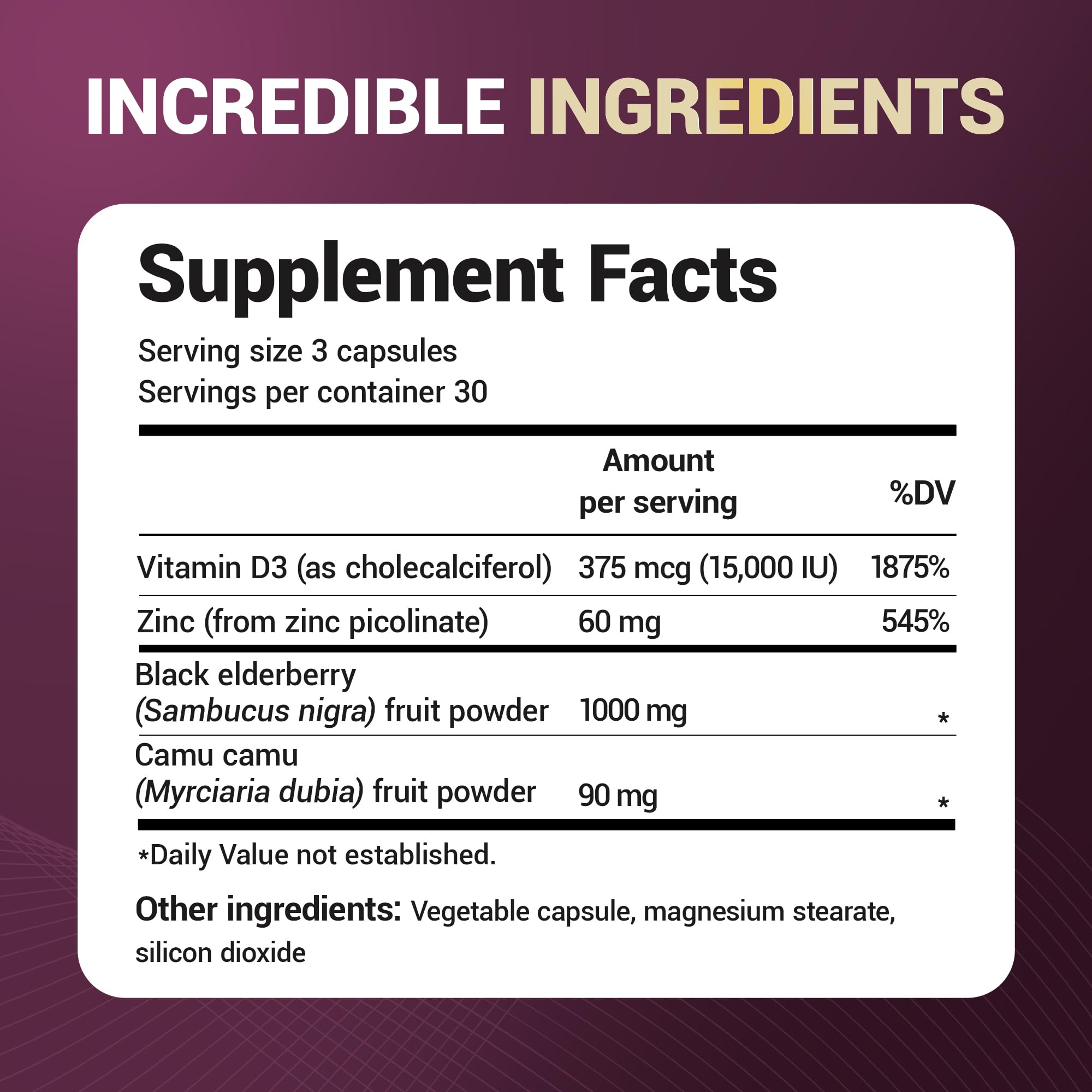 Dr. Berg Black Elderberry Capsules (Advanced Immune Support*) with 15,000 IU Vitamin D, 60 mg of Zinc, & 90 mg of Camu Camu - (4-in-1) Sambucus Elderberry Immune Support Supplement - 90 Capsules - TrustMedUSA