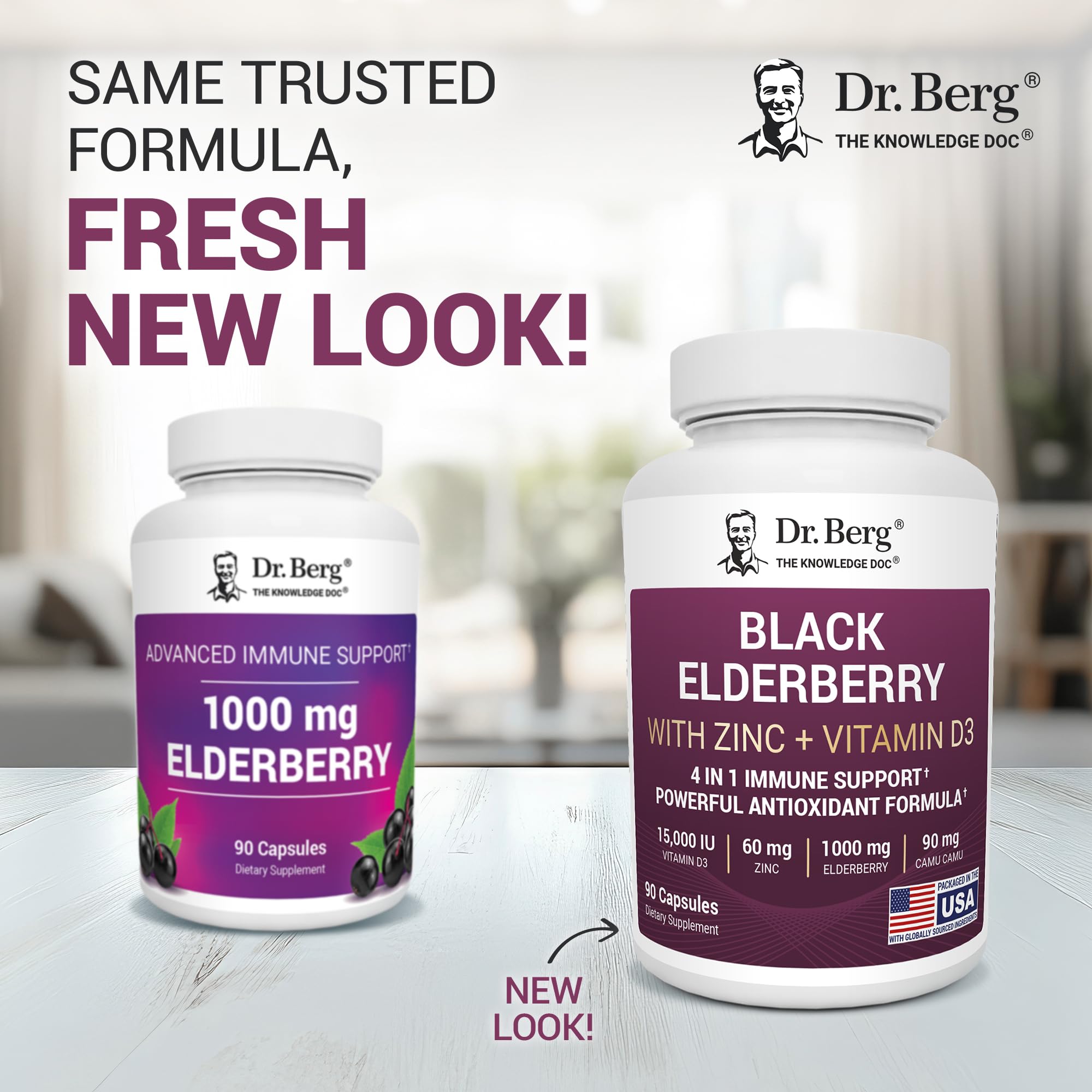 Dr. Berg Black Elderberry Capsules (Advanced Immune Support*) with 15,000 IU Vitamin D, 60 mg of Zinc, & 90 mg of Camu Camu - (4-in-1) Sambucus Elderberry Immune Support Supplement - 90 Capsules - TrustMedUSA
