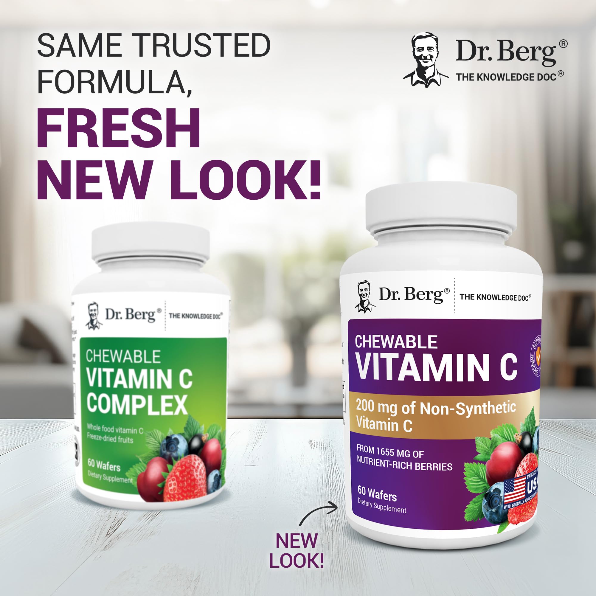 Dr. Berg Chewable Vitamin C Complex - Made with Organic, Non-GMO Berries - 60 Delicious Wafers - TrustMedUSA