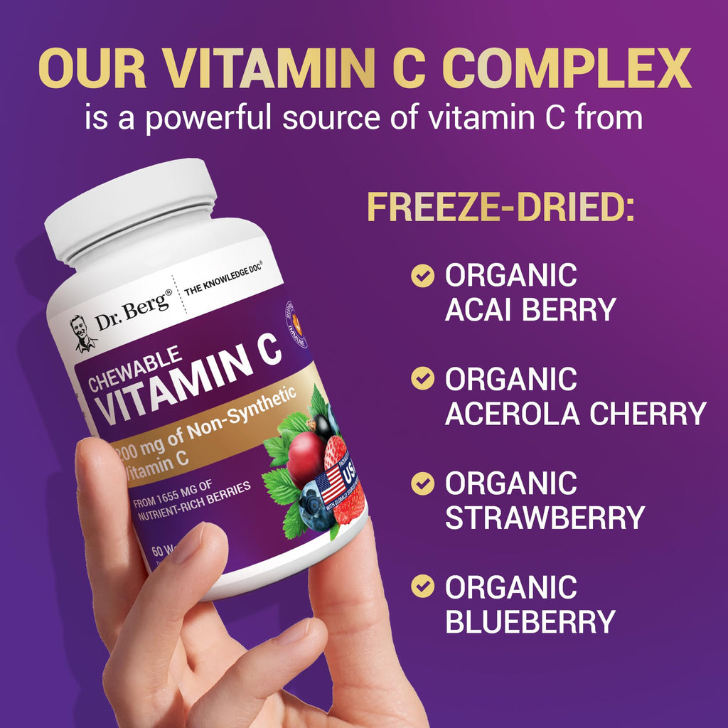 Dr. Berg Chewable Vitamin C Complex - Made with Organic, Non-GMO Berries - 60 Delicious Wafers - TrustMedUSA