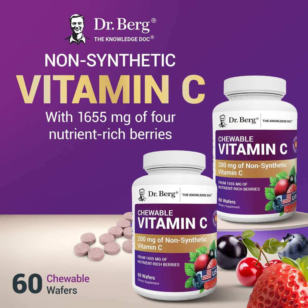 Dr. Berg Chewable Vitamin C Complex - Made with Organic, Non-GMO Berries - 60 Delicious Wafers - TrustMedUSA