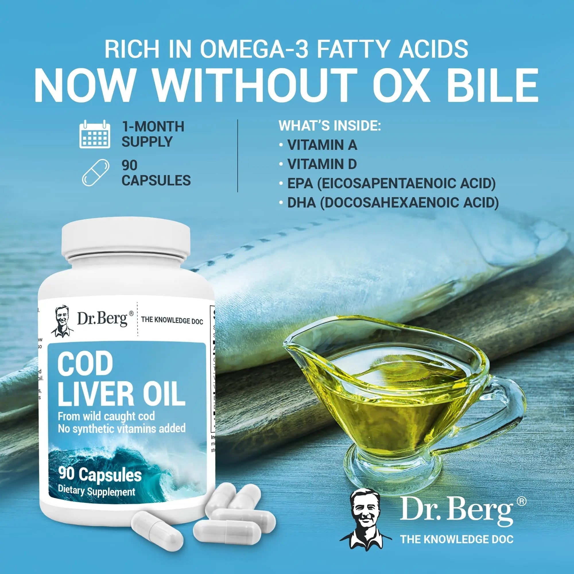 Dr. Berg Cod Liver Oil Capsules - New Formula Without OxBile - Rich in Omega-3 Fatty - TrustMedUSA