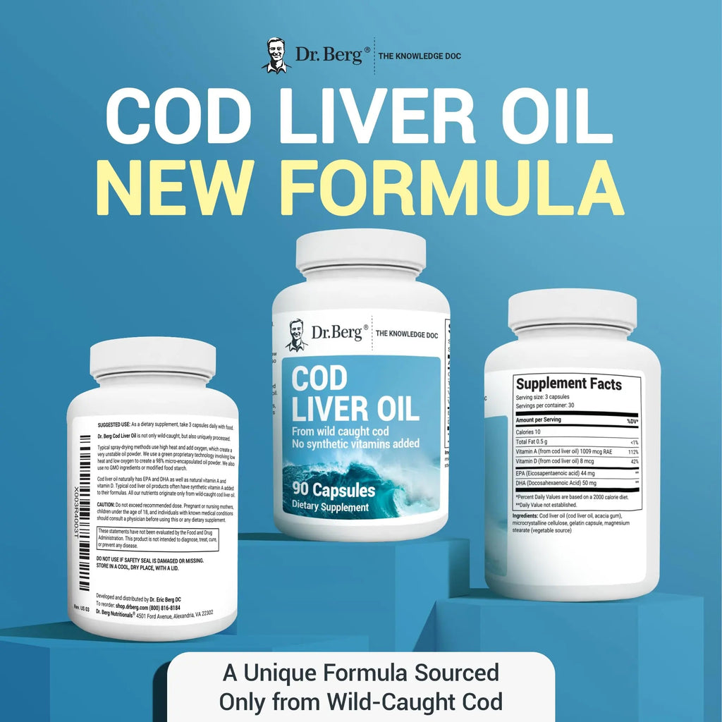 Dr. Berg Cod Liver Oil Capsules - New Formula Without OxBile - Rich in Omega-3 Fatty - TrustMedUSA