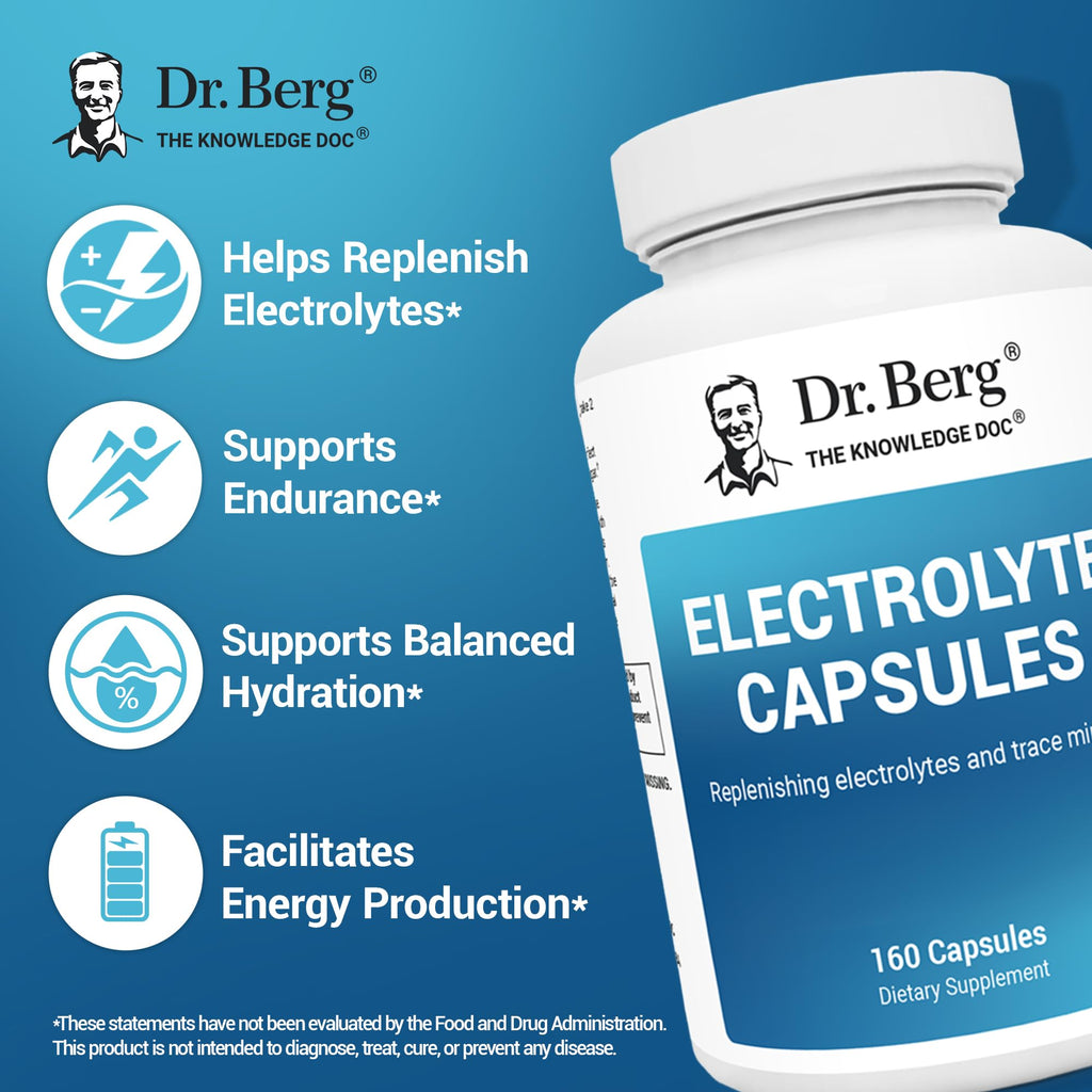 Dr. Berg Electrolyte Capsules - Electrolyte Supplements for Supporting Energy, Endurance, and Hydration - Sugar Free, No Maltodextrin, Keto Friendly - 160 Caps - TrustMedUSA