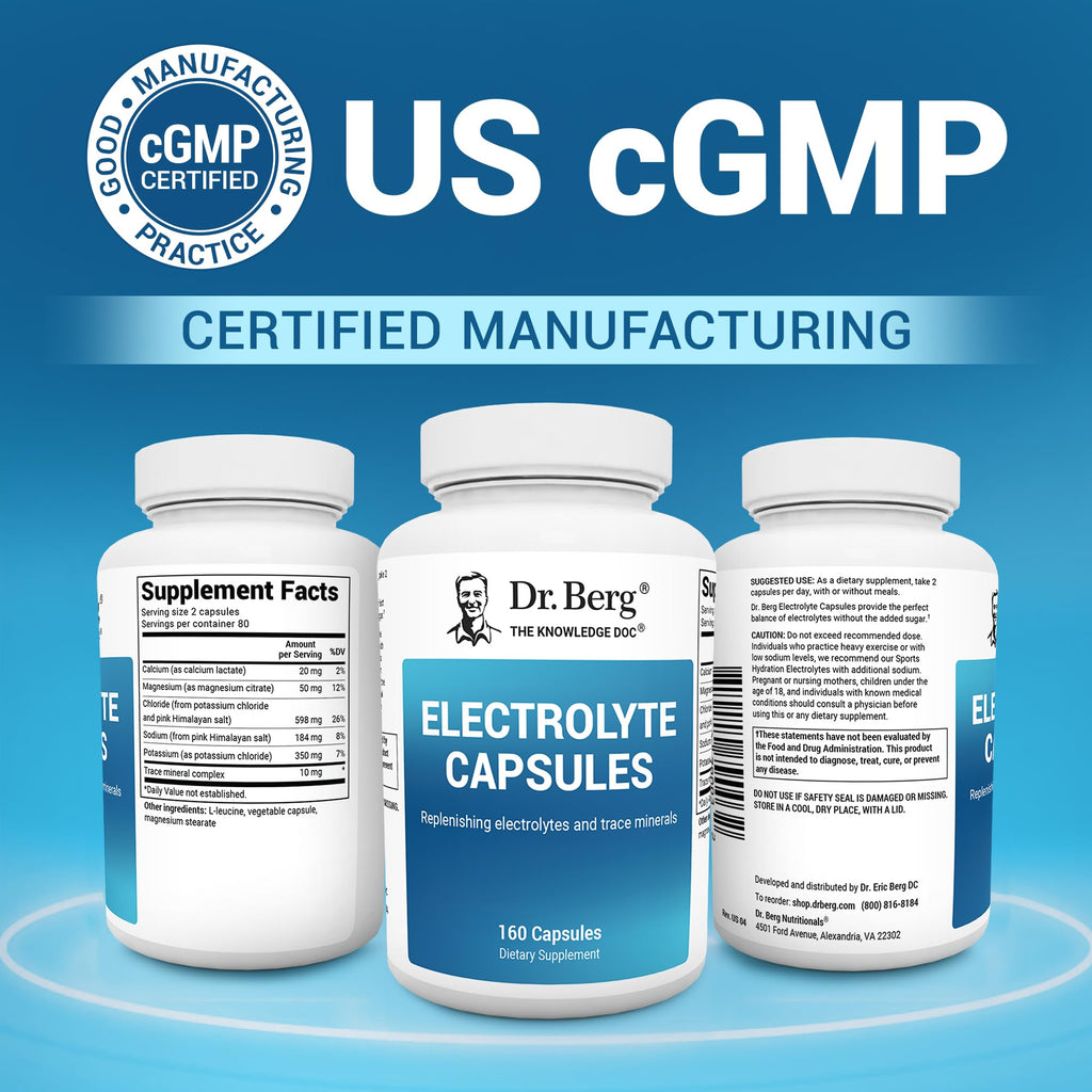 Dr. Berg Electrolyte Capsules - Electrolyte Supplements for Supporting Energy, Endurance, and Hydration - Sugar Free, No Maltodextrin, Keto Friendly - 160 Caps - TrustMedUSA