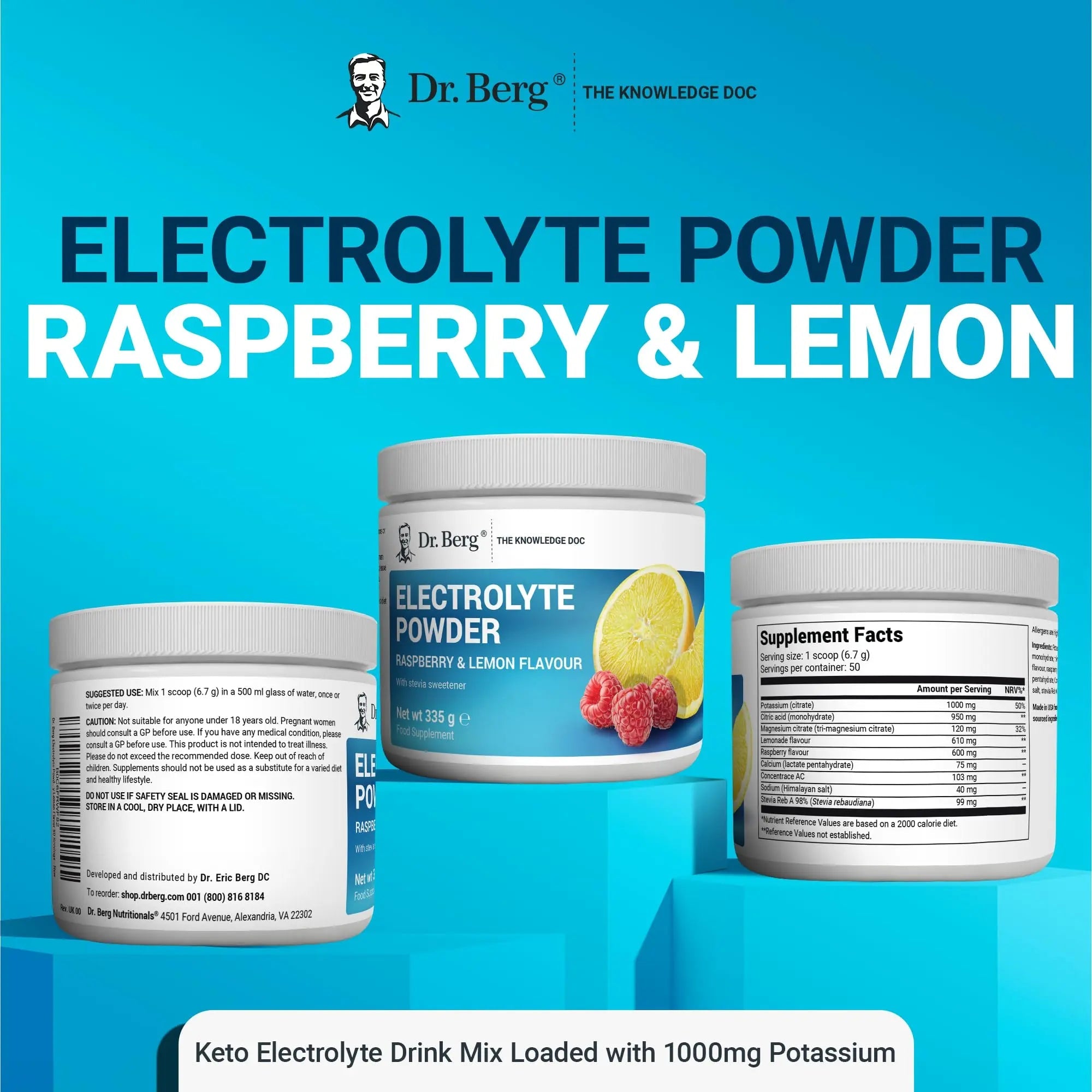 Dr. Berg Electrolyte Powder - Electrolyte Drink Supplements with 1000mg Potassium - TrustMedUSA