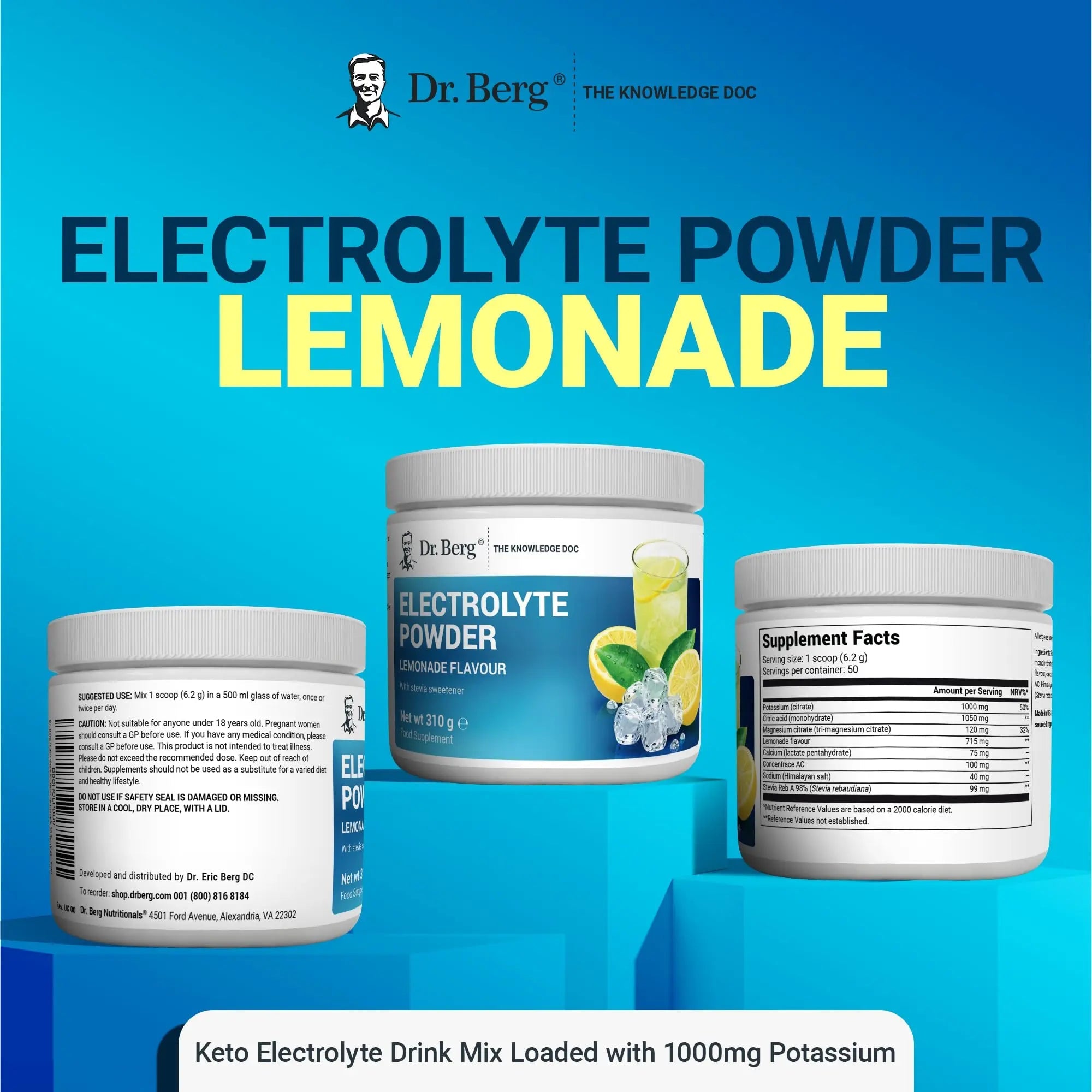 Dr. Berg Electrolyte Powder - Electrolyte Drink Supplements with 1000mg Potassium - TrustMedUSA