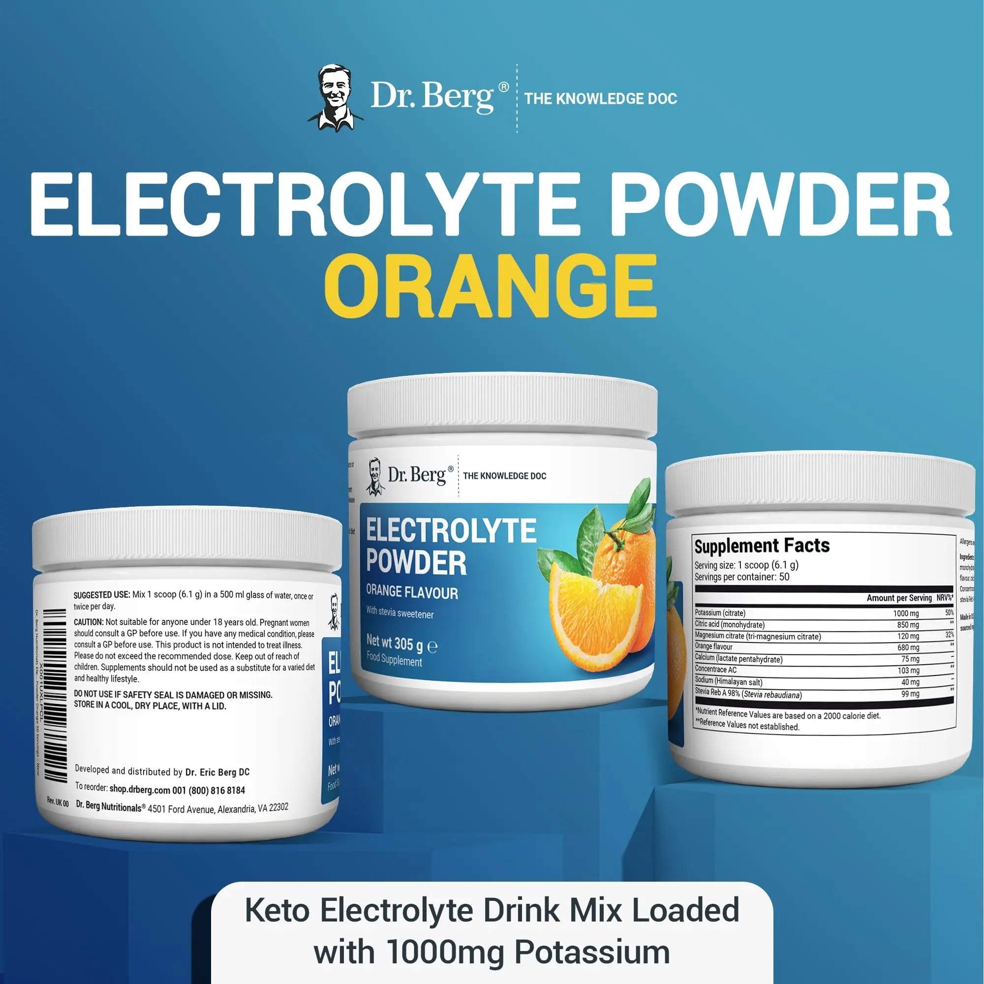 Dr. Berg Electrolyte Powder - Electrolyte Drink Supplements with 1000mg Potassium - TrustMedUSA