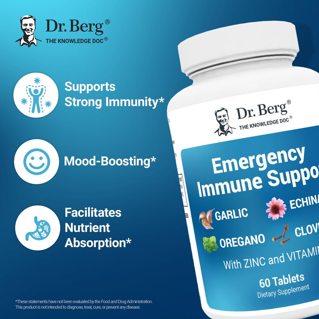 Dr. Berg Emergency Immune Support w/Echinacea - Potent Blend of Herbal Extracts (Warning: Strong Herbal Smells) - Immune Support Supplement Includes 2,000 IUs of Vitamin D & 10mg of Zinc - 60 Tablets - TrustMedUSA