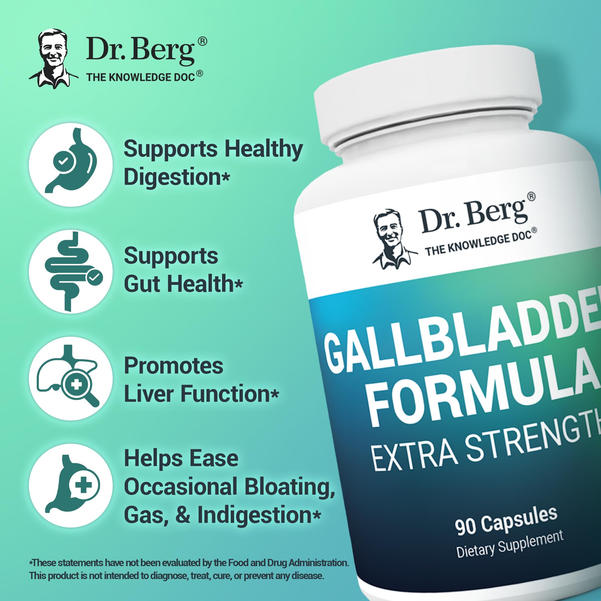 Dr. Berg Gallbladder Formula Extra Strength - with Ox Bile Powder and Conjugated Bile Acid - Digestive Enzymes Proprietary Blend - Full 45-Day Supply - 90 Vegetable Capsules - TrustMedUSA