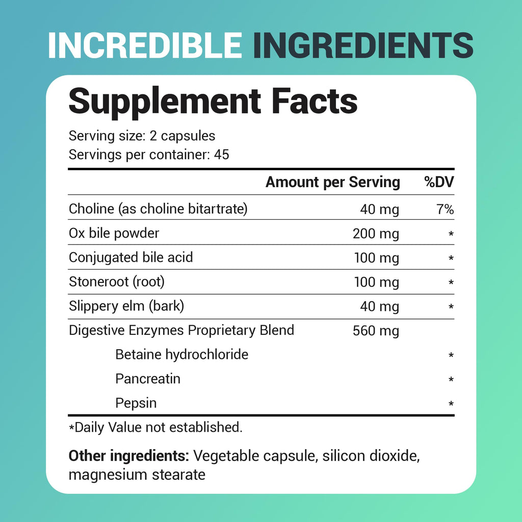 Dr. Berg Gallbladder Formula Extra Strength - with Ox Bile Powder and Conjugated Bile Acid - Digestive Enzymes Proprietary Blend - Full 45-Day Supply - 90 Vegetable Capsules - TrustMedUSA