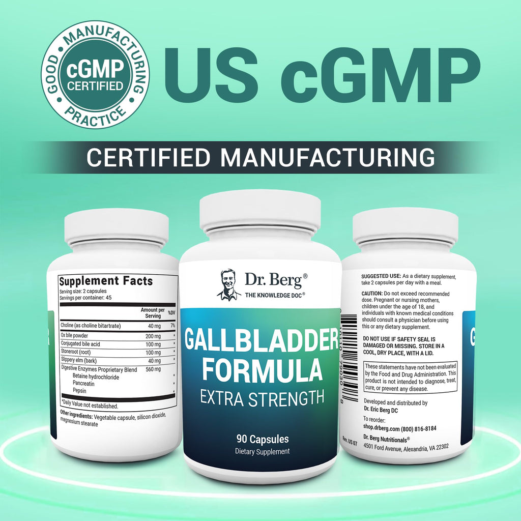 Dr. Berg Gallbladder Formula Extra Strength - with Ox Bile Powder and Conjugated Bile Acid - Digestive Enzymes Proprietary Blend - Full 45-Day Supply - 90 Vegetable Capsules - TrustMedUSA