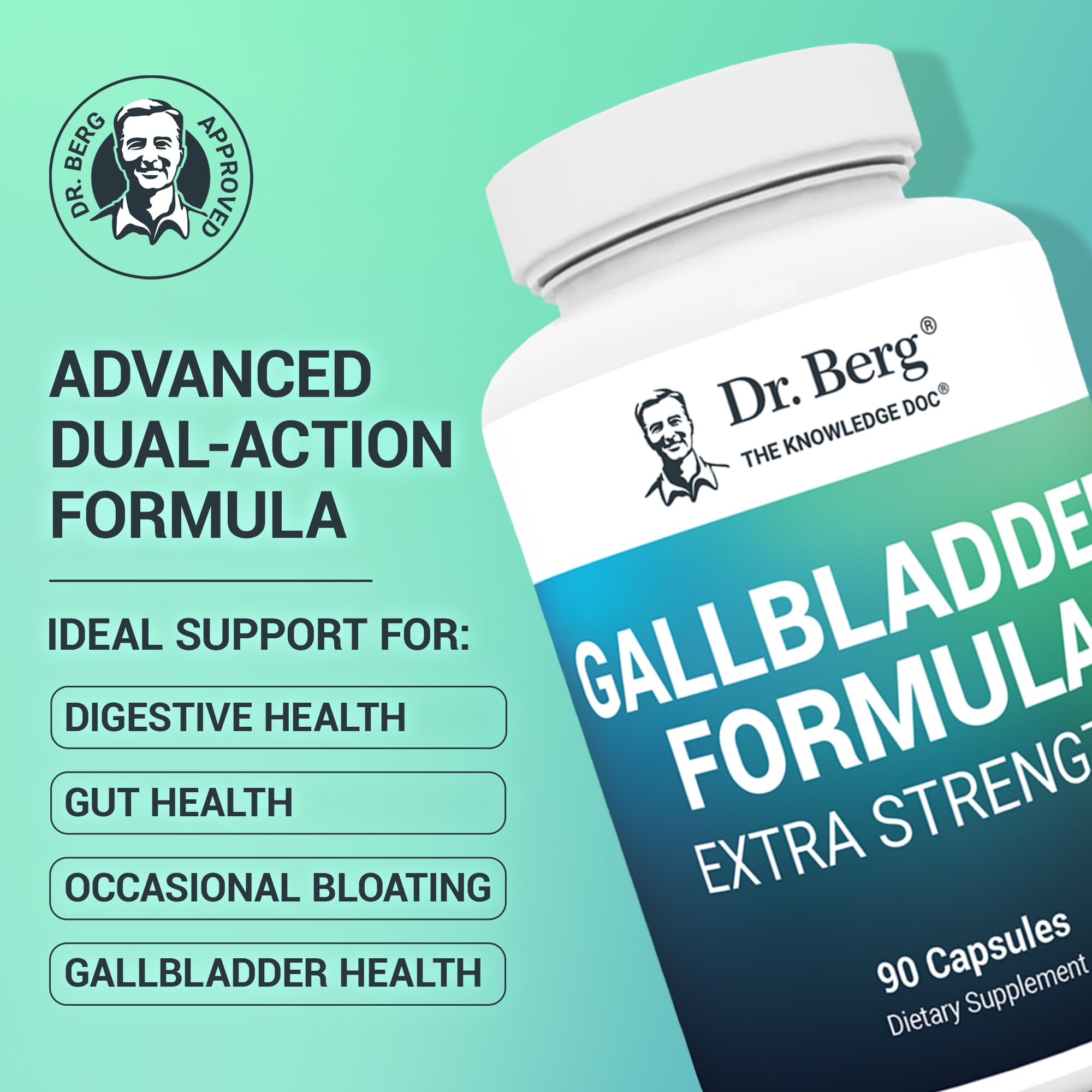 Dr. Berg Gallbladder Formula Extra Strength - with Ox Bile Powder and Conjugated Bile Acid - Digestive Enzymes Proprietary Blend - Full 45-Day Supply - 90 Vegetable Capsules - TrustMedUSA