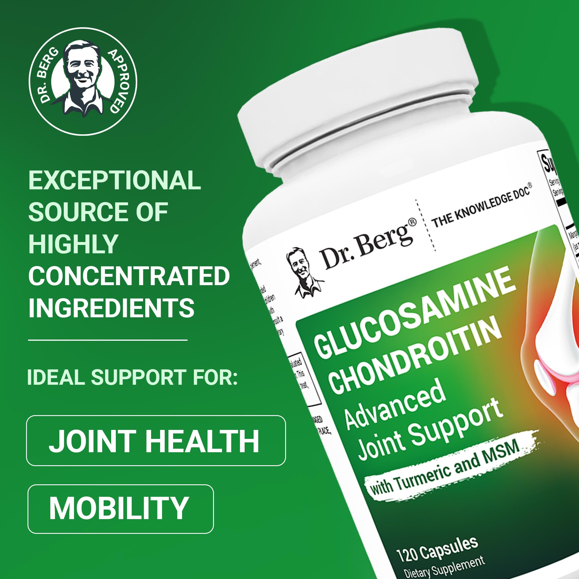 Dr. Berg Glucosamine Chondroitin MSM Turmeric & Boswellia - Advanced Joint Support Supplement with 1500 mg Glucosamine Sulfate - Includes 120 Capsules - TrustMedUSA