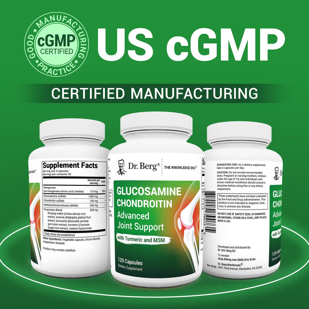Dr. Berg Glucosamine Chondroitin MSM Turmeric & Boswellia - Advanced Joint Support Supplement with 1500 mg Glucosamine Sulfate - Includes 120 Capsules - TrustMedUSA