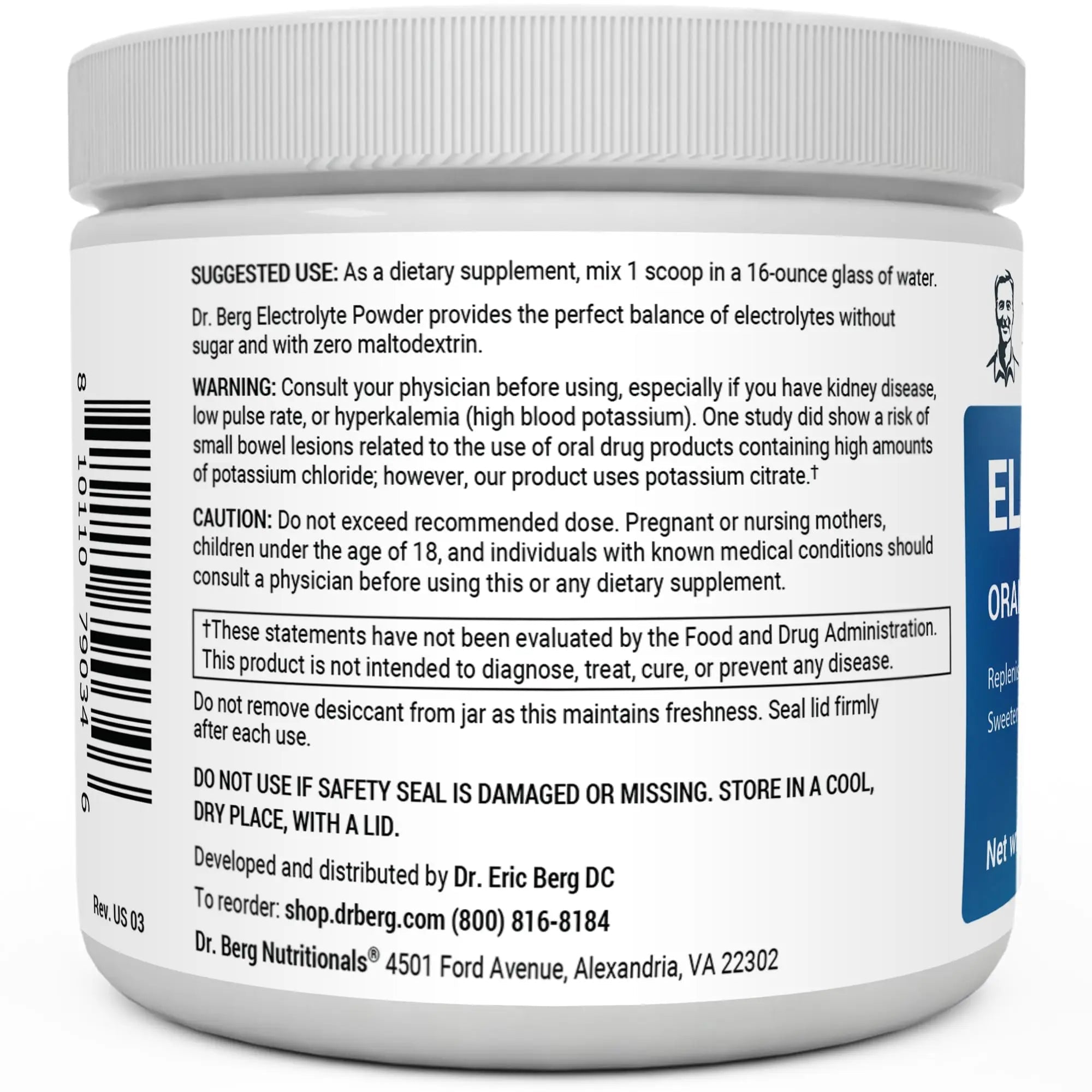 Dr. Berg Hydration Keto Electrolyte Powder - Enhanced w/ 1,000mg of Potassium & Real - TrustMedUSA