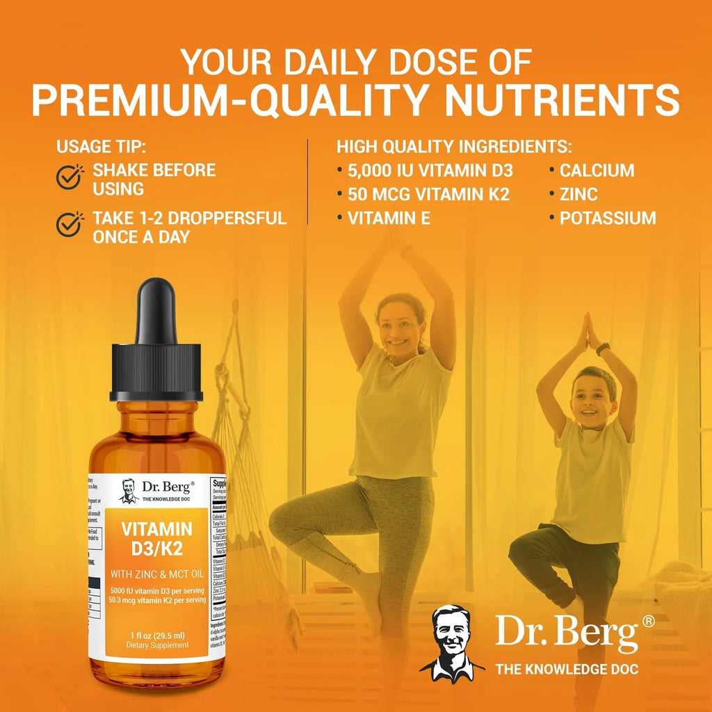 Dr. Berg Liquid Vitamin D3 & K2 Supplement - For Bone, Teeth, Mood & Immune Health - TrustMedUSA