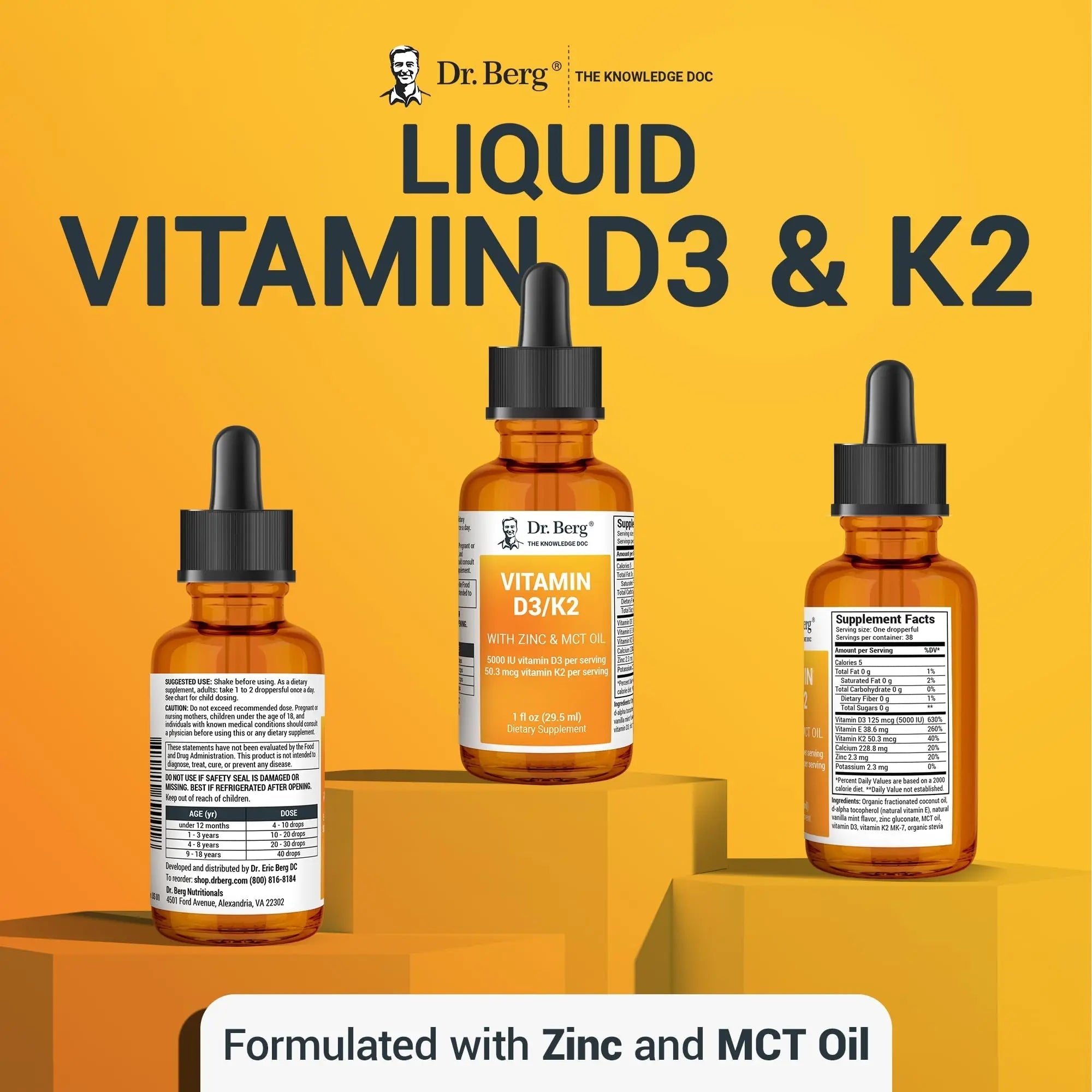 Dr. Berg Liquid Vitamin D3 & K2 Supplement - For Bone, Teeth, Mood & Immune Health - TrustMedUSA