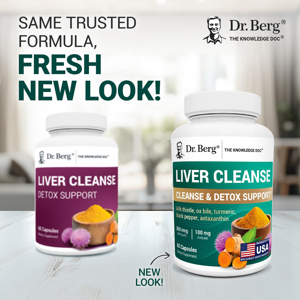 Dr. Berg Liver Cleanse Detox Capsules w/Unique Blend of Milk Thistle, Ox Bile & Folate - Liver Supplement Includes Turmeric, Black Pepper & Choline - 60 Capsules - TrustMedUSA