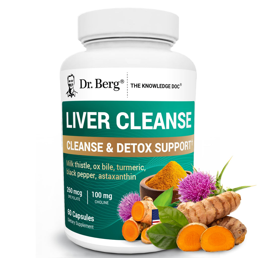 Dr. Berg Liver Cleanse Detox Capsules w/Unique Blend of Milk Thistle, Ox Bile & Folate - Liver Supplement Includes Turmeric, Black Pepper & Choline - 60 Capsules - TrustMedUSA