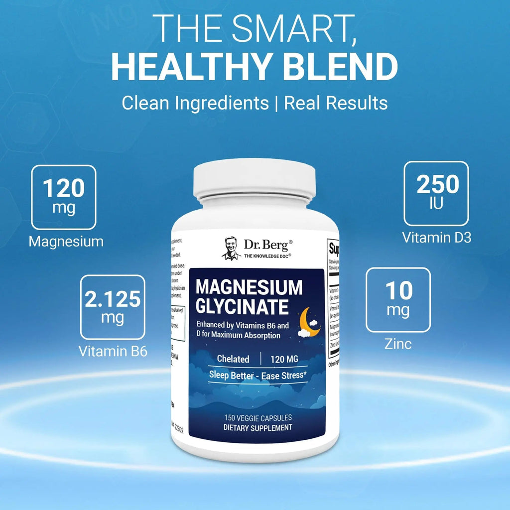 Dr. Berg Magnesium Glycinate 150ct – 4-in-1 Chelated for Muscle, Nerve, Sleep & Stress Support*– w/ D3, B6 & Zinc – 4X Lab-Tested – No Fillers – Formulated in USA, GMP-Certified - TrustMedUSA