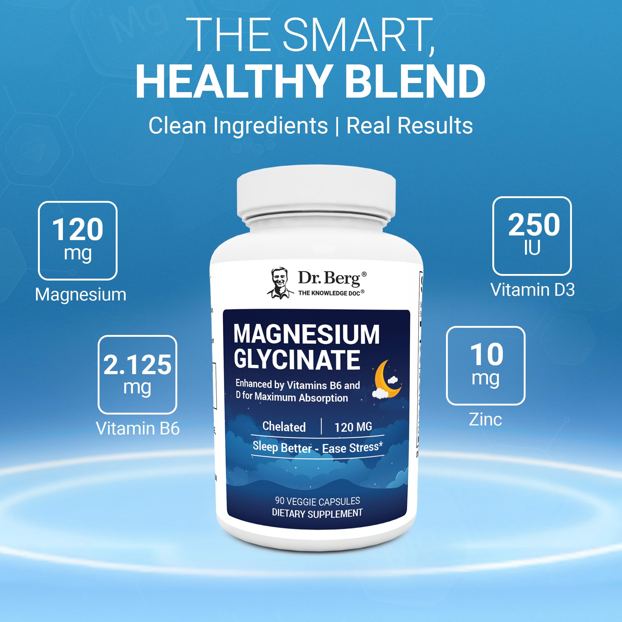 Dr. Berg Magnesium Glycinate 90ct – 4-in-1 Chelated for Muscle, Nerve, Sleep & Stress Support*– w/ D3, B6 & Zinc – 4X Lab-Tested – No Fillers – Formulated in USA, GMP-Certified - TrustMedUSA