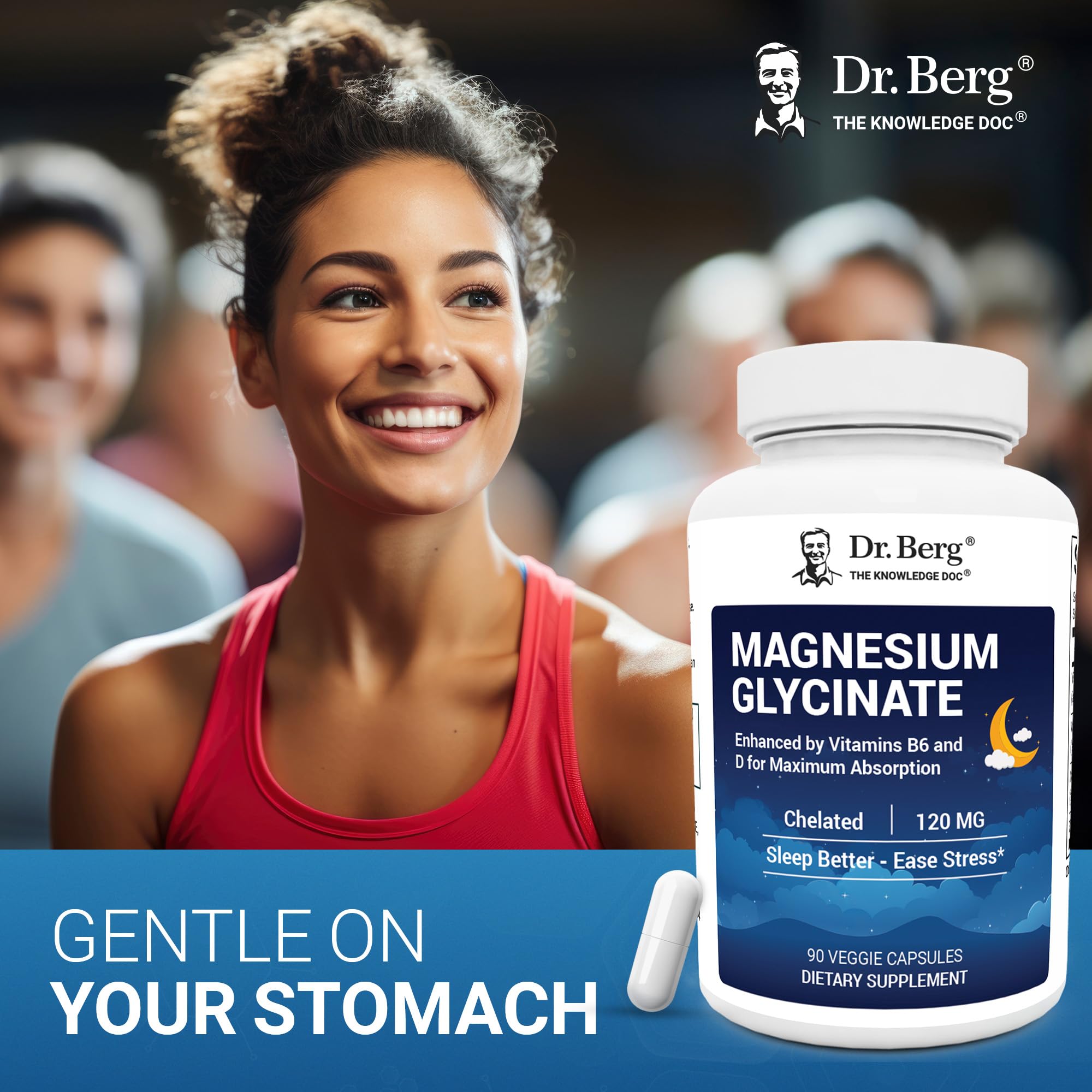 Dr. Berg Magnesium Glycinate 90ct – 4-in-1 Chelated for Muscle, Nerve, Sleep & Stress Support*– w/ D3, B6 & Zinc – 4X Lab-Tested – No Fillers – Formulated in USA, GMP-Certified - TrustMedUSA