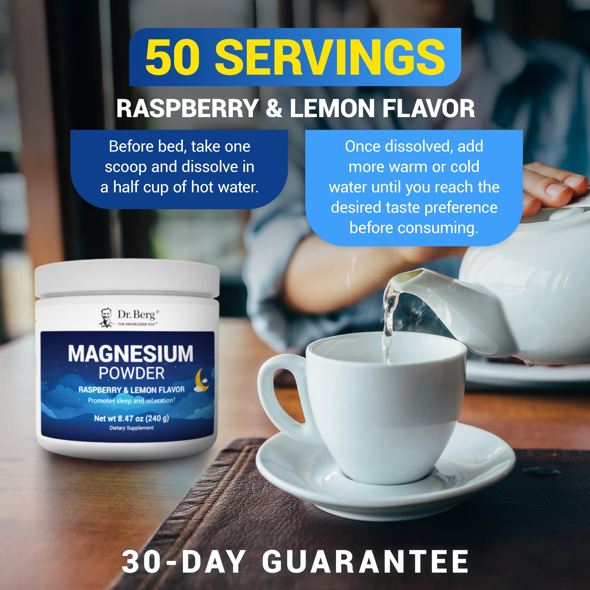 Dr. Berg Magnesium Glycinate Powder for Sleep, Relaxation, & Stress Relief - Now Includes Vitamin D3 & Zinc - Delicious Raspberry & Lemon Flavor (50 Servings) Magnesium Powder - Magnesium Drink Powder - TrustMedUSA