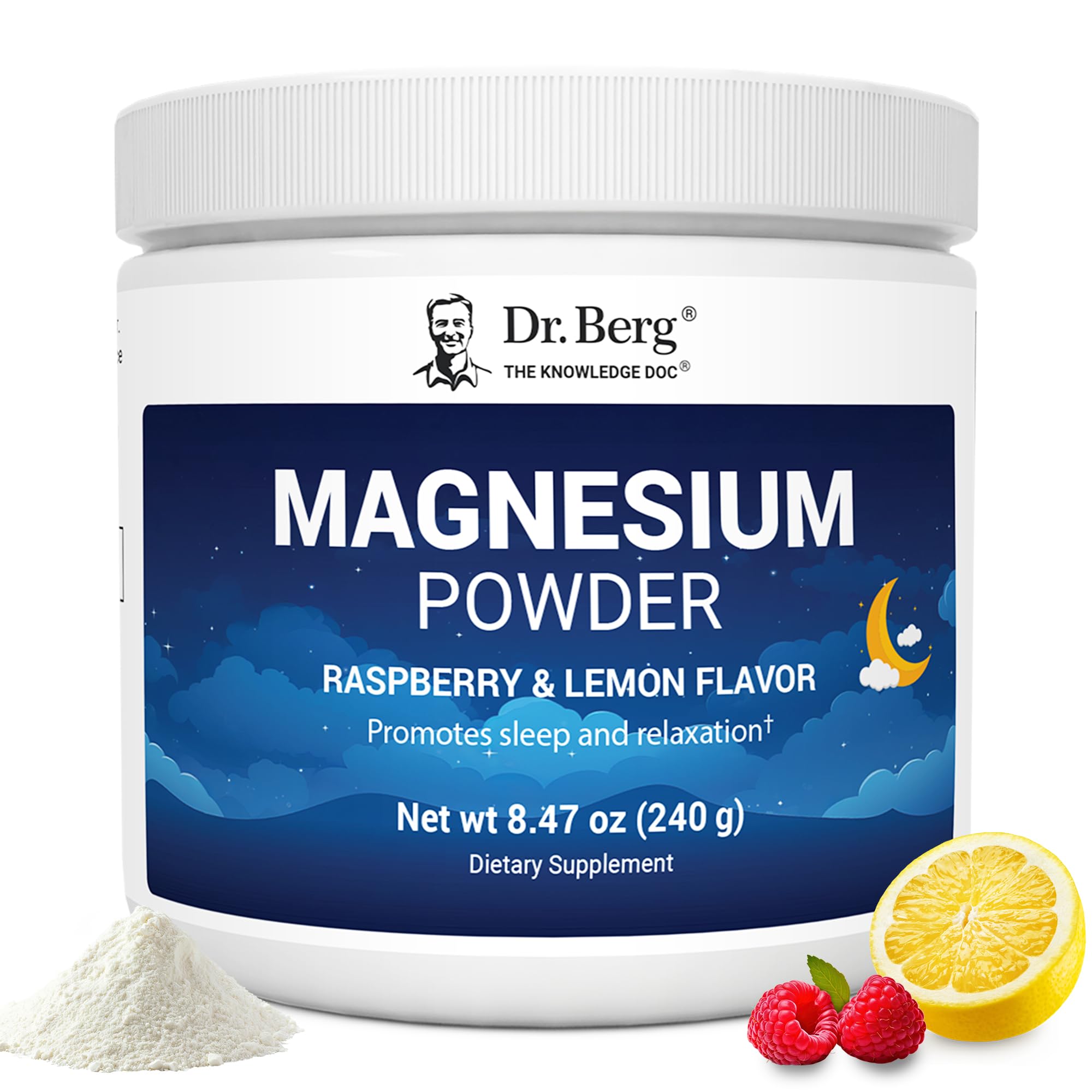 Dr. Berg Magnesium Glycinate Powder for Sleep, Relaxation, & Stress Relief - Now Includes Vitamin D3 & Zinc - Delicious Raspberry & Lemon Flavor (50 Servings) Magnesium Powder - Magnesium Drink Powder - TrustMedUSA